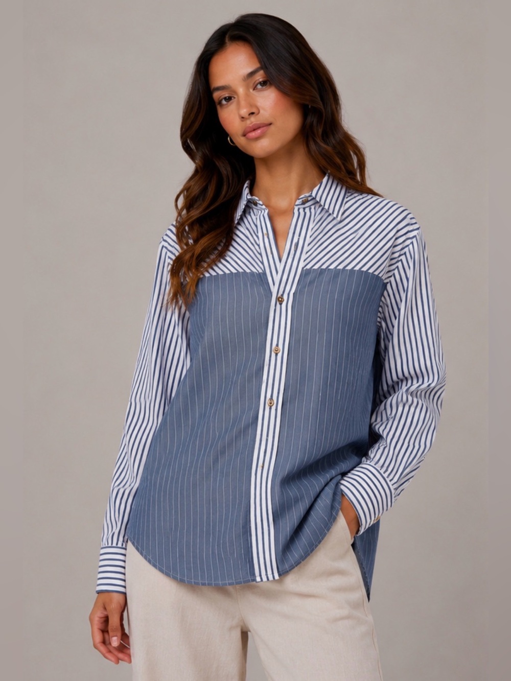 $178 New Etica Striped Button Down - Small